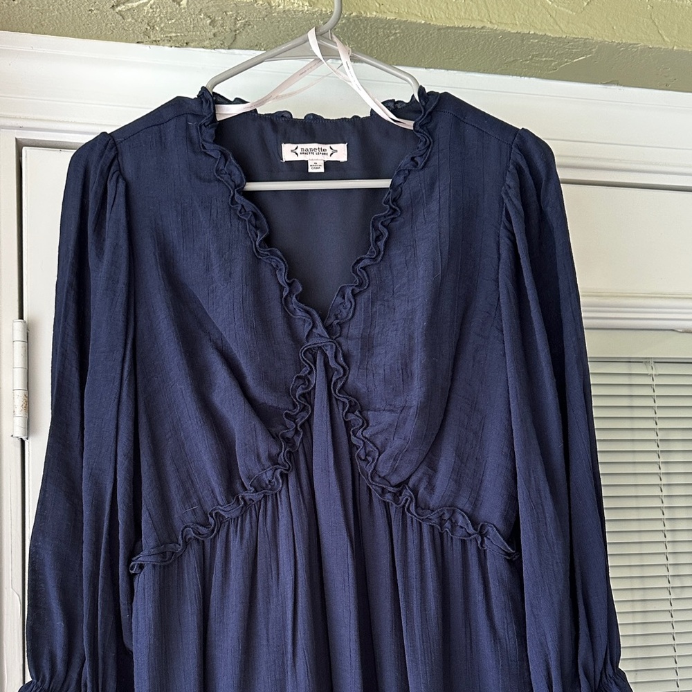 Nanette by Nanette Lapore Navy 3/4 Sleeve Dress with Ruffles